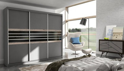 Arte Bold Lava & Black Glass Sliding Wardrobe 250CmSleek Style Meets Generous Storage from B&Q
