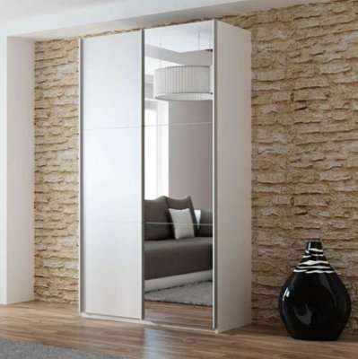 Arte White Matt Mirrored Sliding Wardrobe 120CmBrighten & Organise Effortlessly from B&Q