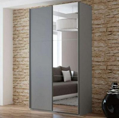 Arte Graphite Matt Mirror Sliding Wardrobe 120CmBold EdgeSleek Storage from B&Q