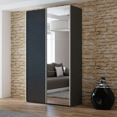 Arte Black Matt Sliding Mirror Wardrobe 120CmStatement StyleEffortless Order from B&Q