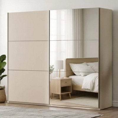 Arte Sand Beige Sliding Mirrored Wardrobe 150CmSubtle Warmth Meets Smart Storage from B&Q