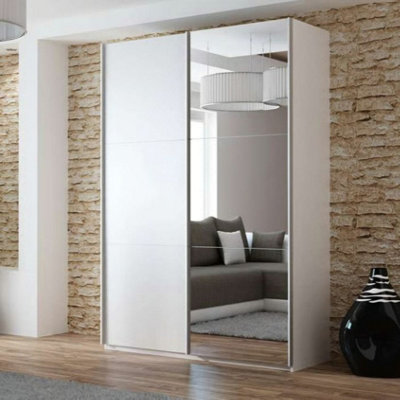 Arte White Matt Mirrored Sliding Wardrobe 150CmCrisp And Bright Storage from B&Q