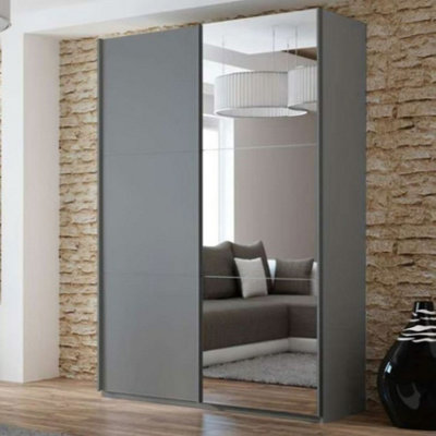 Arte Graphite Matt Sliding Mirrored Wardrobe 150CmContemporary Edge And Order from B&Q