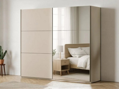 Arte Sand Beige Sliding Mirrored Wardrobe 200CmElegantWarmAnd Spacious from B&Q