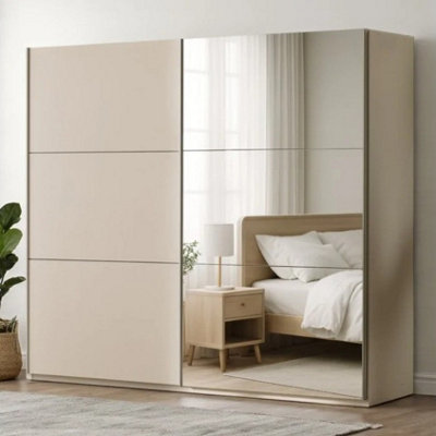 Arte Sand Beige Sliding Mirrored Wardrobe 225CmSpacious Elegance For Everyday Living from B&Q