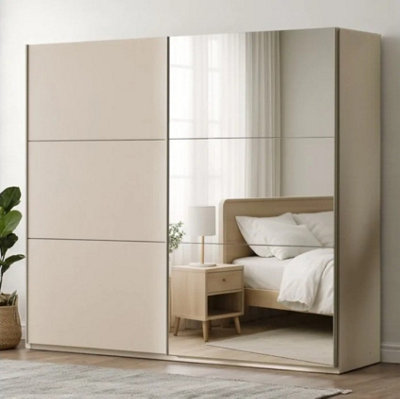 Arte Sand Beige Sliding Mirrored Wardrobe 250CmSpacious Serenity With Style from B&Q