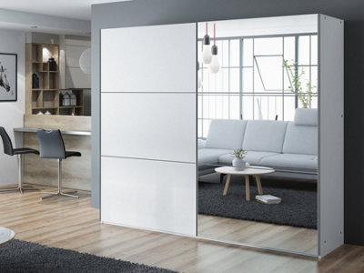 Arte White Matt Sliding Wardrobe 250Cm With MirrorCrispCleanAnd Organized