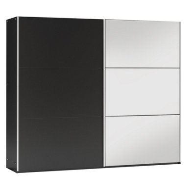 Arte Black Matt Sliding Wardrobe 250Cm With MirrorPowerfulSleek Storage from B&Q