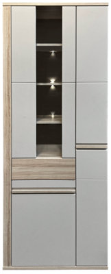 Arte Oslo 2 Tall Display Cabinet In Oak Riva & CashmereLed-Lit Showcase With Drawer For Modern Homes from B&Q