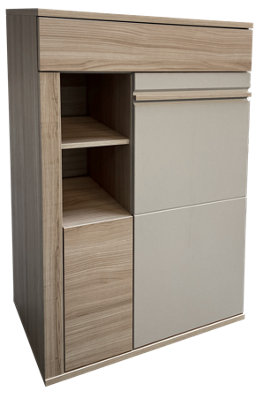 B&Q -  Modern Oslo Cabinet In Oak Riviera And Cashmere With A Drawer And Shelves For CalmModern Spaces