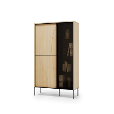 Arte Flow 1 Display Cabinet 92CmOak Vincenza & Black Modern Storage With Led-Lit Glass Display from B&Q
