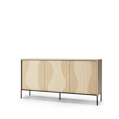 Arte Flow 3 Sideboard Cabinet 167CmOak Vincenza & Black Modern Storage With Ambient Led Lighting from B&Q