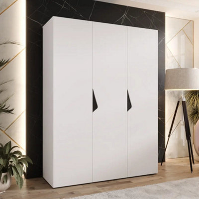 Arte Sandi I Hinged Door Wardrobe 150CmWhite Modern Triple Door Wardrobe With Hanging Rails And Shelves from B&Q