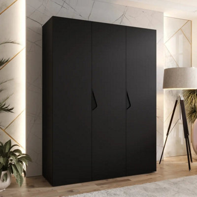 Arte Sandi I Hinged Door Wardrobe 150CmBlack Contemporary Triple Door Wardrobe With Hanging Rails And Shelves from B&Q