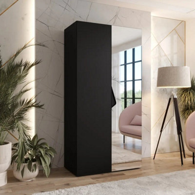 Arte Sandi Ii Hinged Door Wardrobe 100CmBlack Modern Mirrored Wardrobe With Rail And Shelf from B&Q