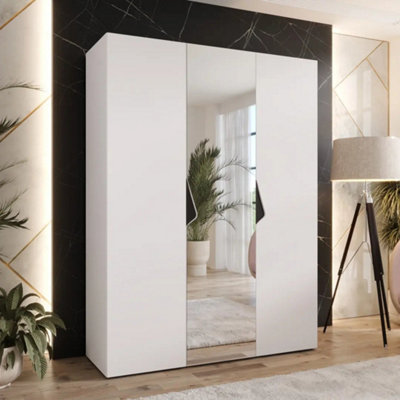 Arte Sandi Ii Hinged Door Wardrobe 150CmWhite Three-Door Mirrored Wardrobe With Rails And Shelves from B&Q