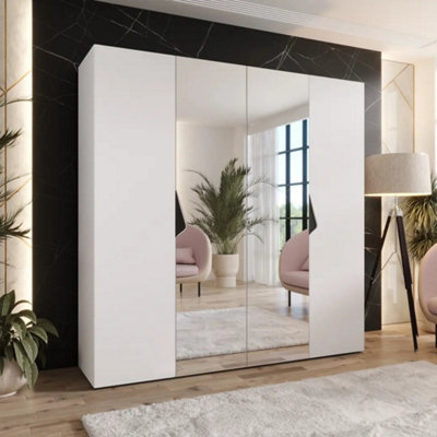 Arte Sandi Ii Hinged Door Wardrobe 200CmWhite Four-Door Mirrored Wardrobe With Rails And Shelves from B&Q