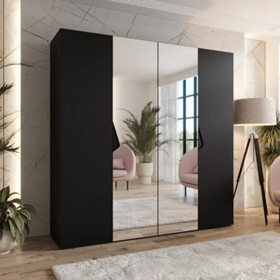 Arte Sandi Ii Hinged Door Wardrobe 200CmBlack Modern Mirrored Wardrobe With Rails And Shelving from B&Q