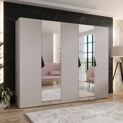 Arte Sandi Ii Hinged Door Wardrobe 250CmCashmere Mirrored Wardrobe With Five DoorsRailsAnd Shelves from B&Q