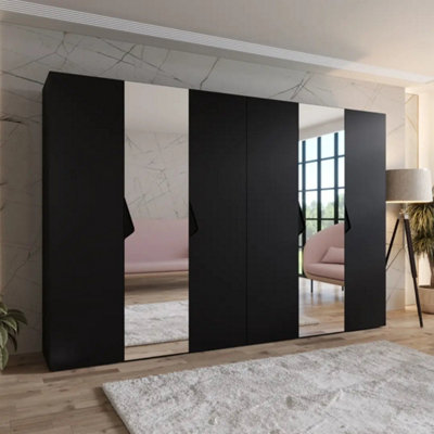 Arte Sandi Ii Hinged Door Wardrobe 300CmBlack Modern Mirrored Wardrobe With Multiple Rails And Shelves from B&Q
