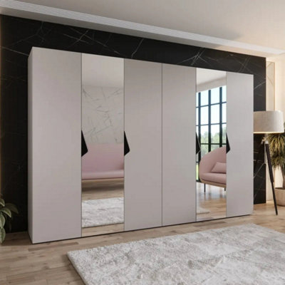 Arte Sandi Ii Hinged Door Wardrobe 300CmCashmere Six-Door Wardrobe With Mirrored PanelsRailsAnd Shelves from B&Q