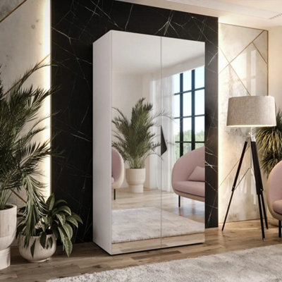 Arte Sandi Iii Hinged Door Wardrobe 100CmWhite Compact Mirrored Wardrobe With Rail And Shelf from B&Q