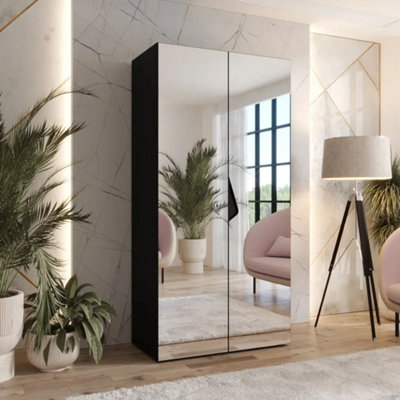 Arte Sandi Iii Hinged Door Wardrobe 100CmBlack Mirrored Modern Wardrobe With Rail And Shelf from B&Q