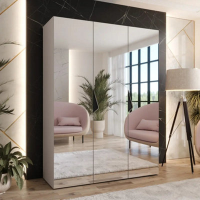 Arte Sandi Iii Hinged Door Wardrobe 150CmCashmere Mirrored Triple Door Wardrobe With Shelves And Hanging Space from B&Q