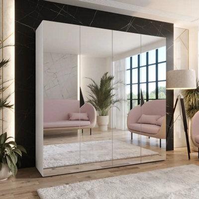 Arte Sandi Iii Hinged Door Wardrobe 200CmWhite Four-Door Mirrored Wardrobe With Rails And Shelves from B&Q