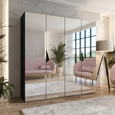 Arte Sandi Iii Hinged Door Wardrobe 200CmBlack Mirrored Four-Door Wardrobe With Storage Rails And Shelves from B&Q