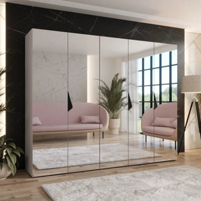 Arte Sandi Iii Hinged Door Wardrobe 250CmCashmere Mirrored Wardrobe With Five DoorsShelvesAnd Rails from B&Q