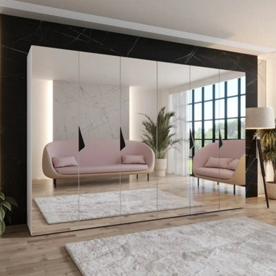 Arte Sandi Iii Hinged Door Wardrobe 250CmWhite Five-Door Mirrored Wardrobe With Rails And Shelves from B&Q