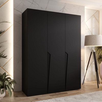 Arte Piano I Hinged Door Wardrobe 150CmBlack Modern Wardrobe With Dual Rails And Shelves from B&Q