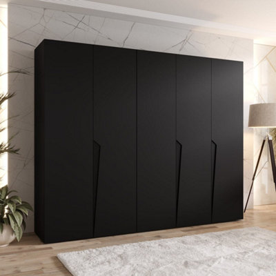 Arte Piano I Hinged Door Wardrobe 250CmBlack Modern Five-Door Wardrobe With Rails And Shelves from B&Q