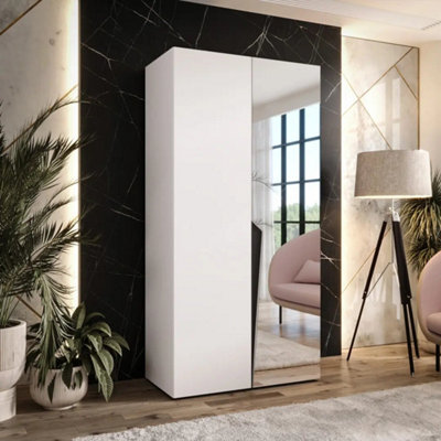 Arte Piano Ii Hinged Door Wardrobe 100CmWhite Compact Mirrored Wardrobe With Rail And Shelf from B&Q