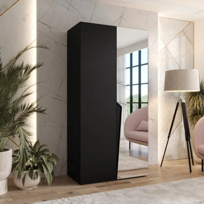 Arte Piano Ii Hinged Door Wardrobe 100CmBlack Mirrored Wardrobe With Hanging Rail And Shelf from B&Q