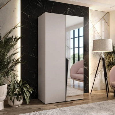 Arte Piano Ii Hinged Door Wardrobe 100CmCashmere Two-Door Mirrored Wardrobe With Shelf And Rail from B&Q