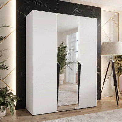 Arte Piano Ii Hinged Door Wardrobe 150CmWhite Mirrored Wardrobe With Rails And Shelves from B&Q