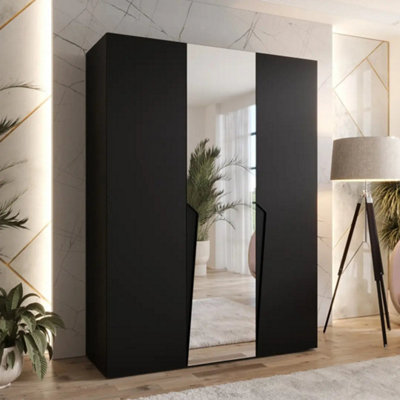 Arte Piano Ii Hinged Door Wardrobe 150CmBlack Modern Mirrored Wardrobe With Hanging Rails And Shelves from B&Q