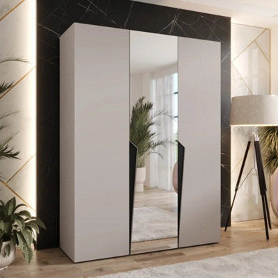 Arte Piano Ii Hinged Door Wardrobe 150CmCashmere Mirrored Three-Door Wardrobe With Shelving And Rails from B&Q