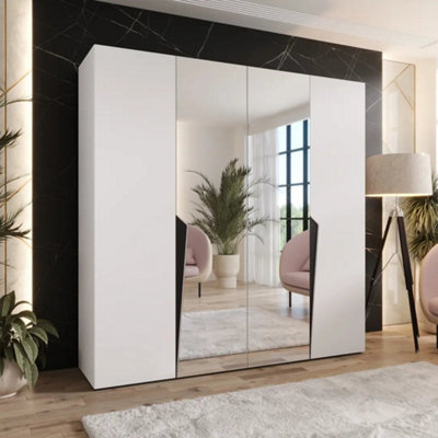 Arte Piano Ii Hinged Door Wardrobe 200CmWhite Four-Door Mirrored Wardrobe With Shelves And Hanging Rails from B&Q
