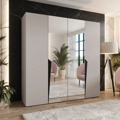 Arte Piano Ii Hinged Door Wardrobe 200CmCashmere Four-Door Mirrored Wardrobe With Rails And Shelves from B&Q