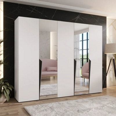 Arte Piano Ii Hinged Door Wardrobe 250CmWhite Five-Door Mirrored Wardrobe With Hanging Rails And Shelves from B&Q