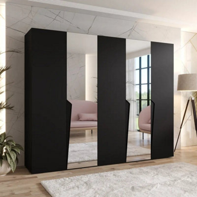 Arte Piano Ii Hinged Door Wardrobe 250CmBlack Five-Door Mirrored Wardrobe With Shelves And Rails from B&Q