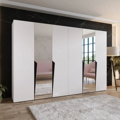 Arte Piano Ii Hinged Door Wardrobe 300CmWhite Six-Door Mirrored Wardrobe With Shelves And Hanging Rails from B&Q