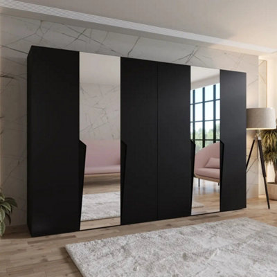 Arte Piano Ii Hinged Door Wardrobe 300CmBlack Mirrored Six-Door Wardrobe With Shelves And Hanging Rails from B&Q