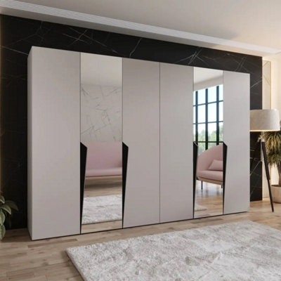 Arte Piano Ii Hinged Door Wardrobe 300CmCashmere Six-Door Mirrored Wardrobe With Hanging Rails And Shelving from B&Q
