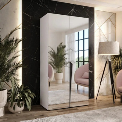 Arte Piano Iii Hinged Door Wardrobe 100CmWhite Compact Mirrored Wardrobe With Rail And Shelf from B&Q