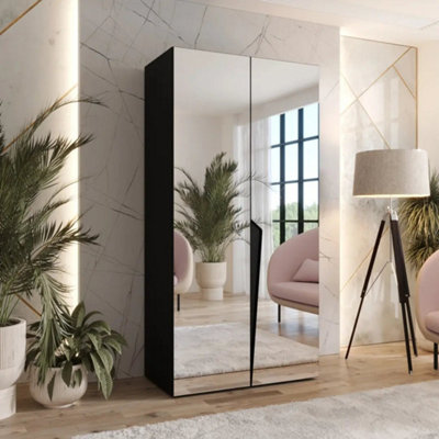 Arte Piano Iii Hinged Door Wardrobe 100CmBlack Mirrored Two-Door Wardrobe With Rail And Shelf from B&Q