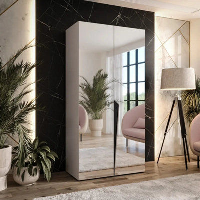 Arte Piano Iii Hinged Door Wardrobe 100CmCashmere Mirrored Wardrobe With Hanging Space And Shelf from B&Q